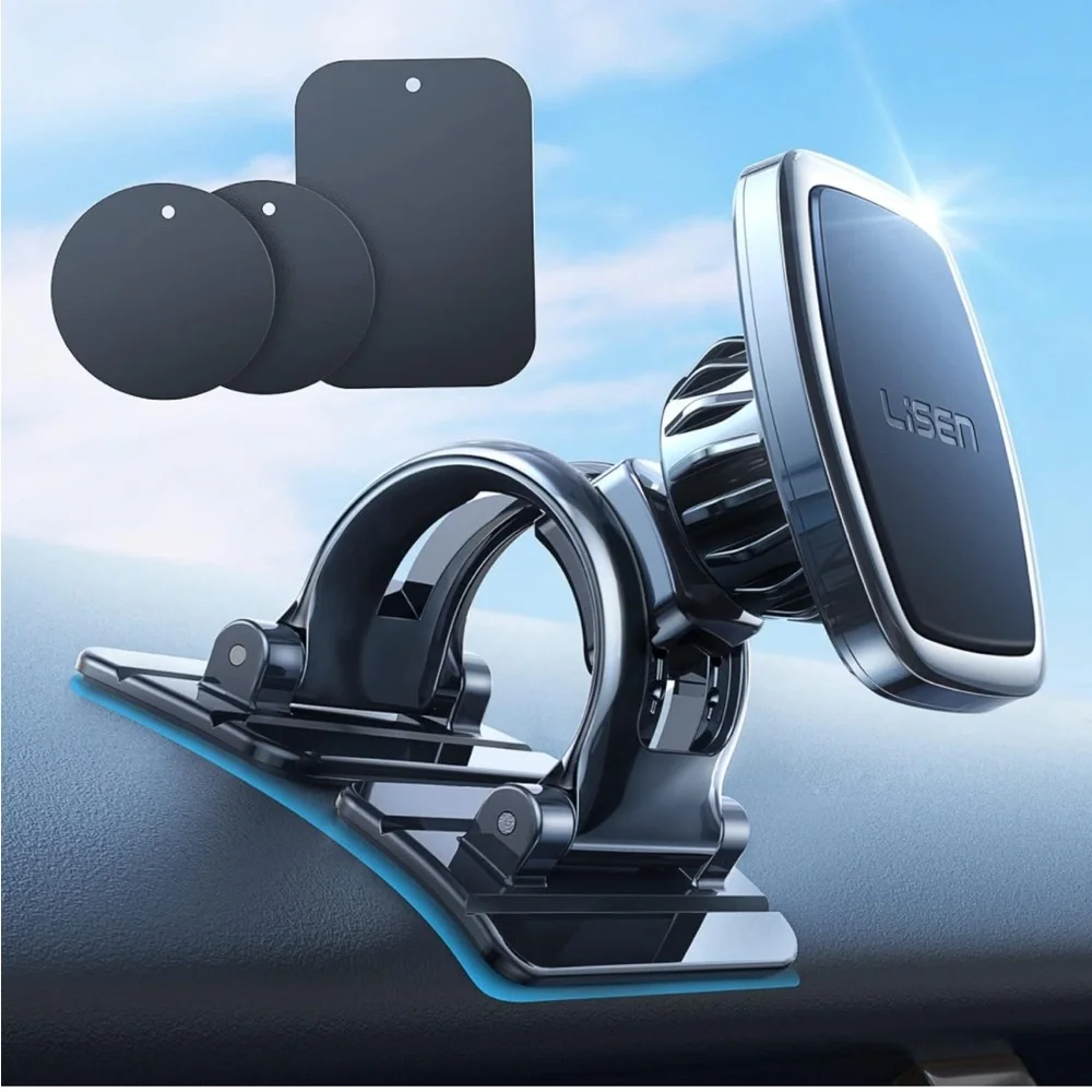 LISEN Magnetic Car Phone Mount Magnets and Adjustable Arch Design, Black